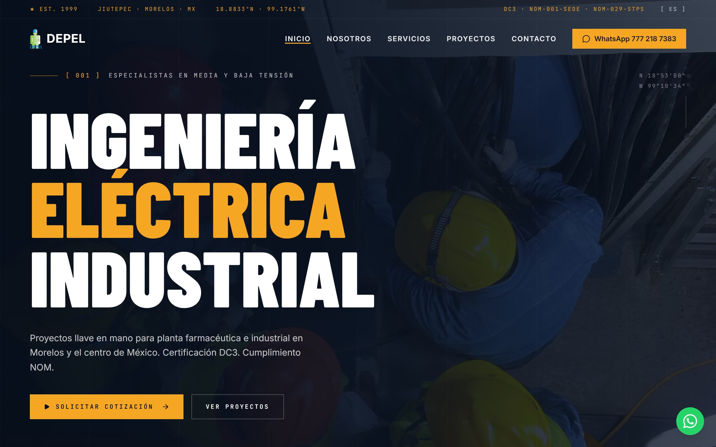 Sitio web de Depel Ingeniería Eléctrica ·empresa de instalaciones eléctricas industriales en Morelos, México.
