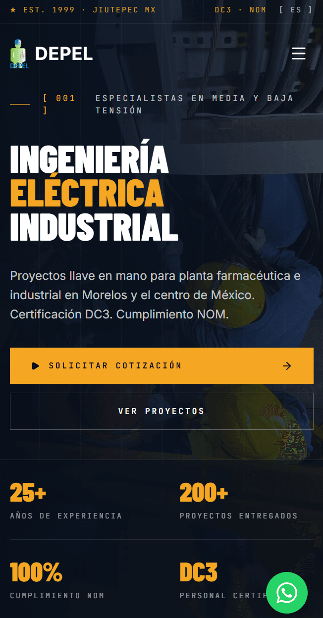 Sitio web de Depel Ingeniería Eléctrica ·empresa de instalaciones eléctricas industriales en Morelos, México.