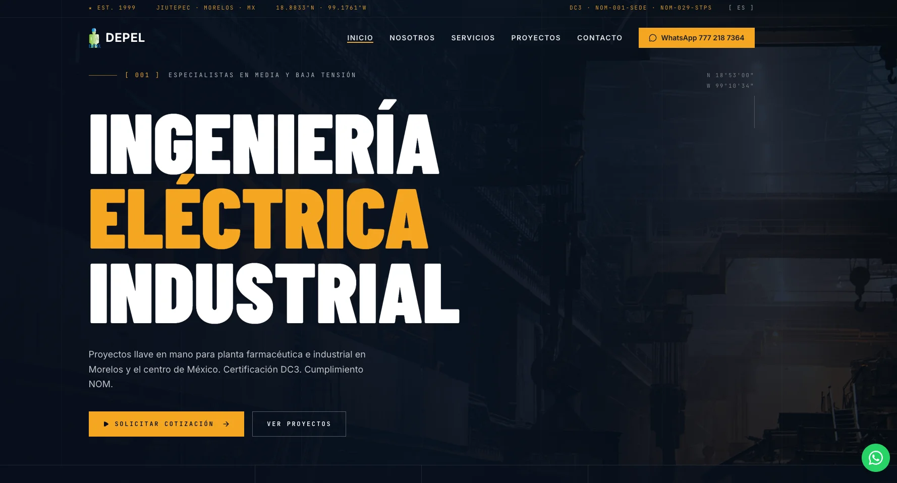Sitio web de Depel Ingeniería Eléctrica ·empresa de instalaciones eléctricas industriales en Morelos, México.